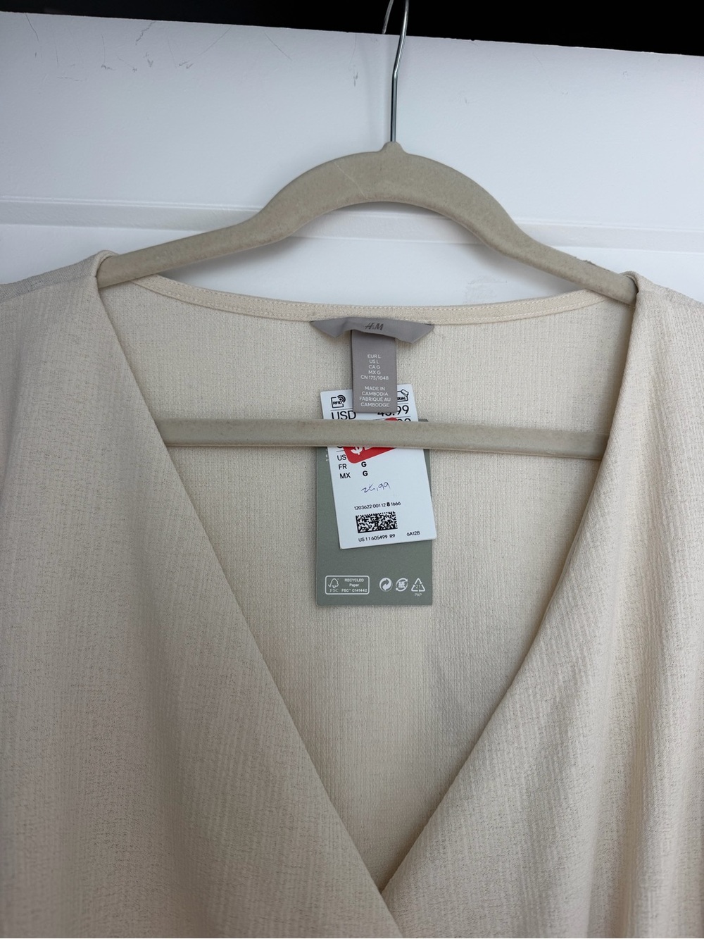 H&M Cream Long-Sleeve Wrap Midi Dress - Picture 4 of 4